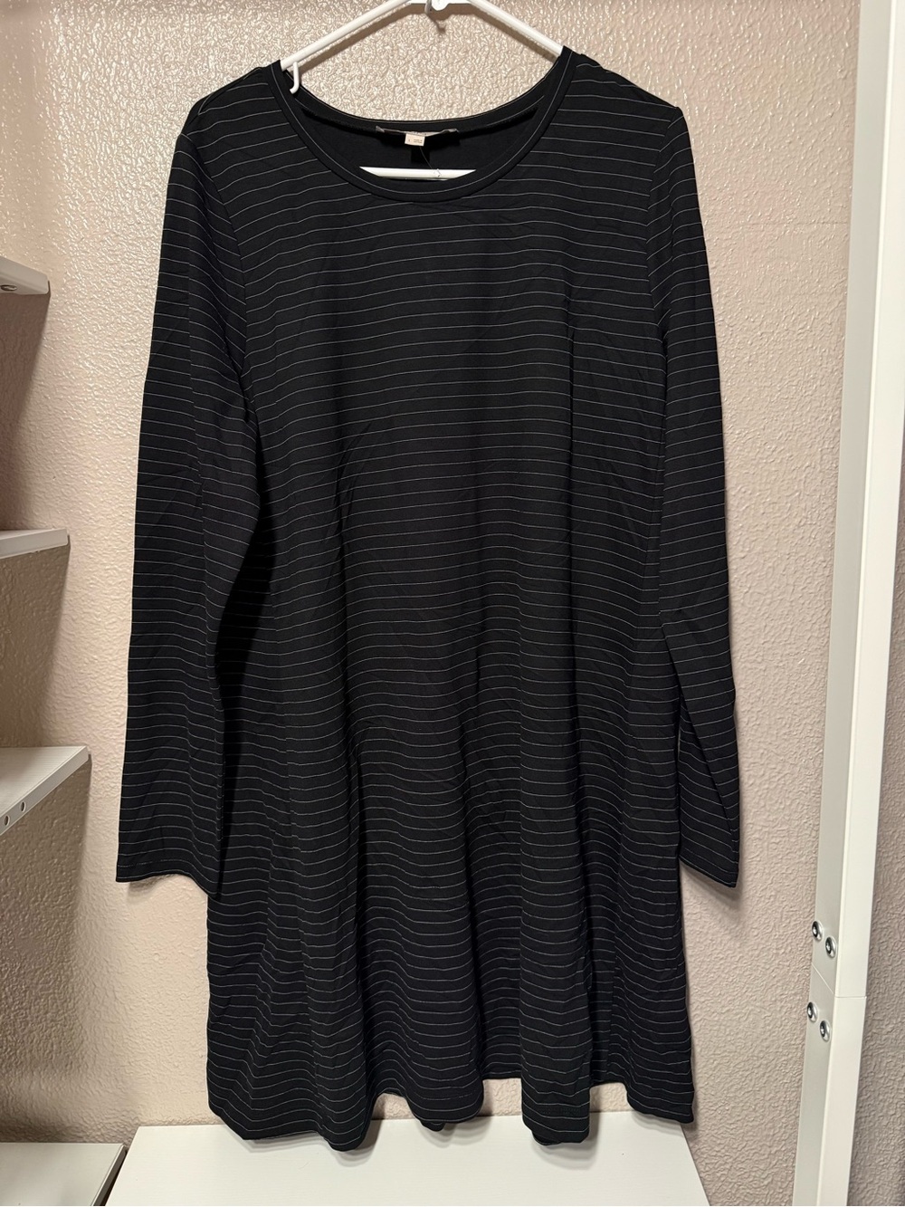 LOFT Black Thin-Stripe Long-Sleeve Swing Dress